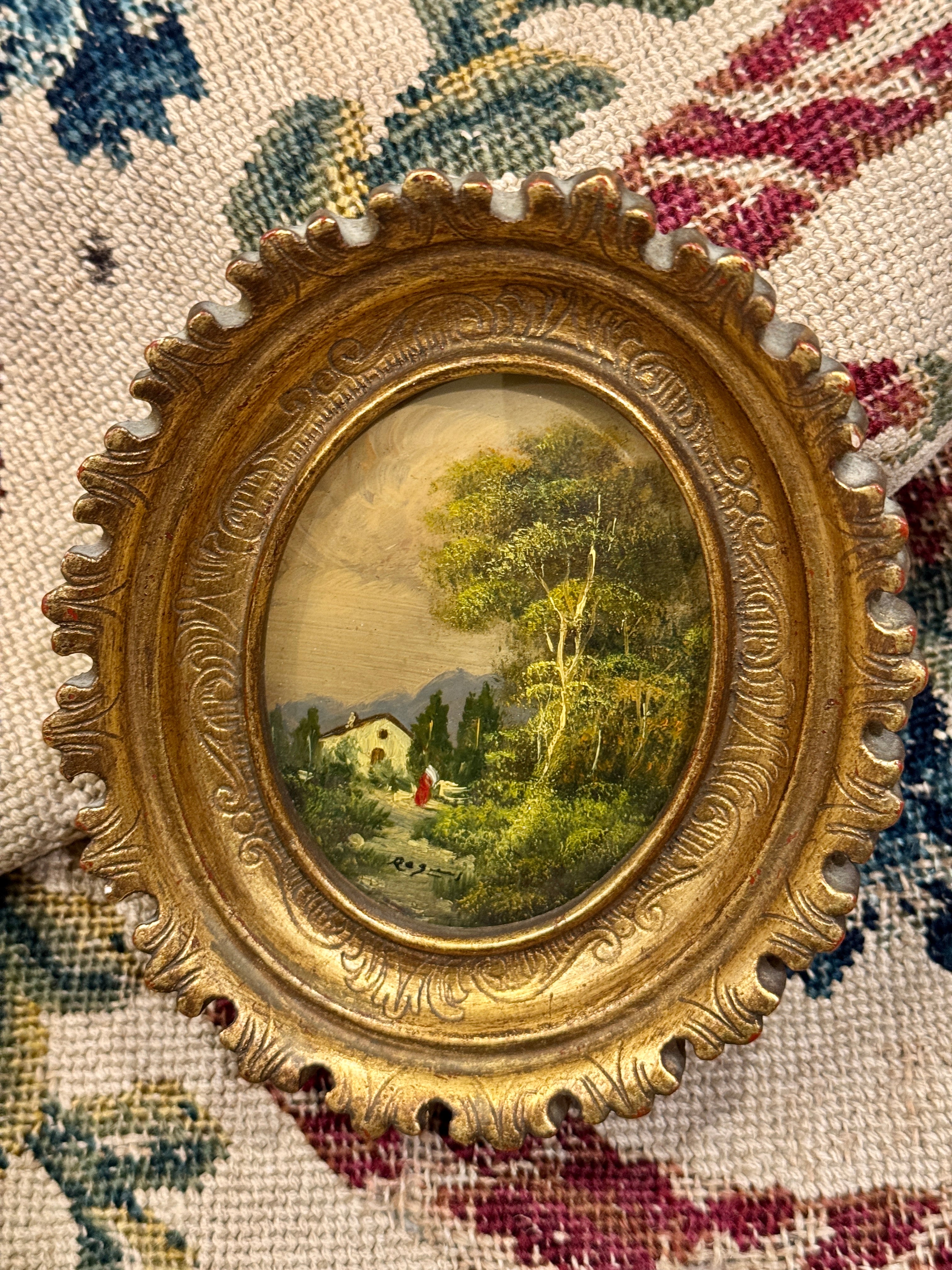 Antique Italian Miniature Gilded Framed Painting