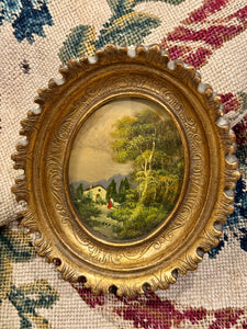 Antique Italian Miniature Gilded Framed Painting