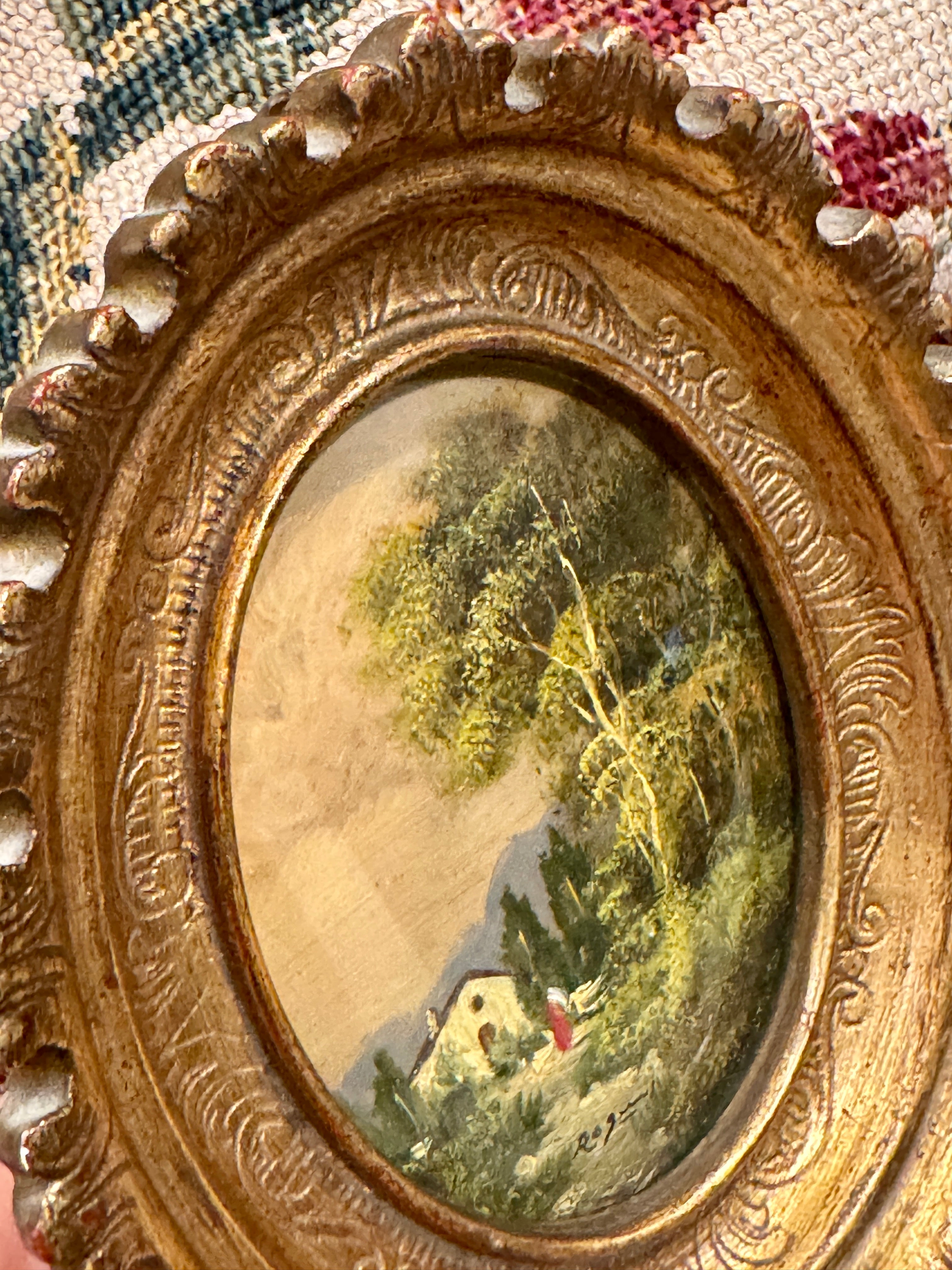 Antique Italian Miniature Gilded Framed Painting