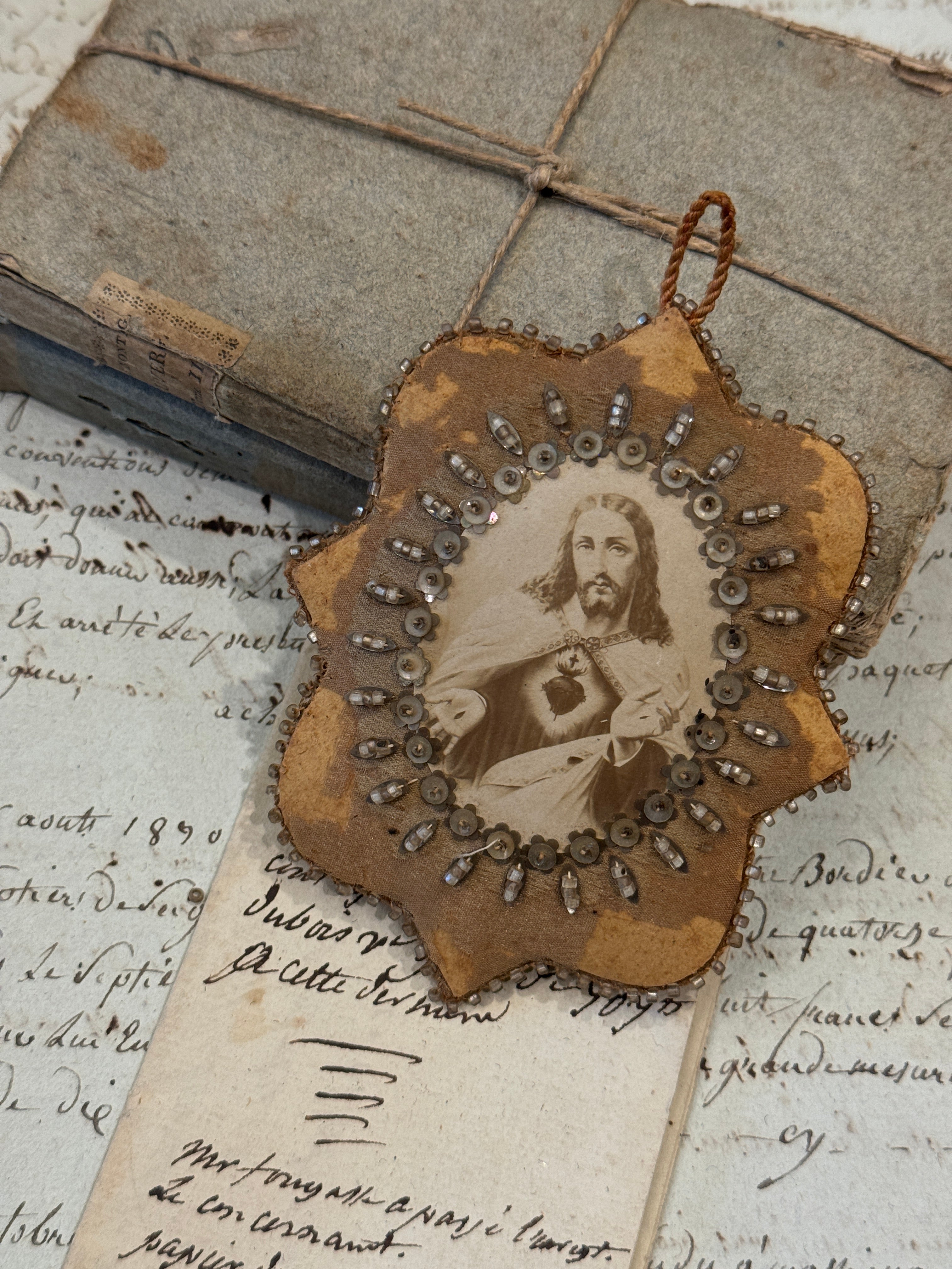 Beautiful 1800's Antique French Relic - The Sacred Heart of Jesus