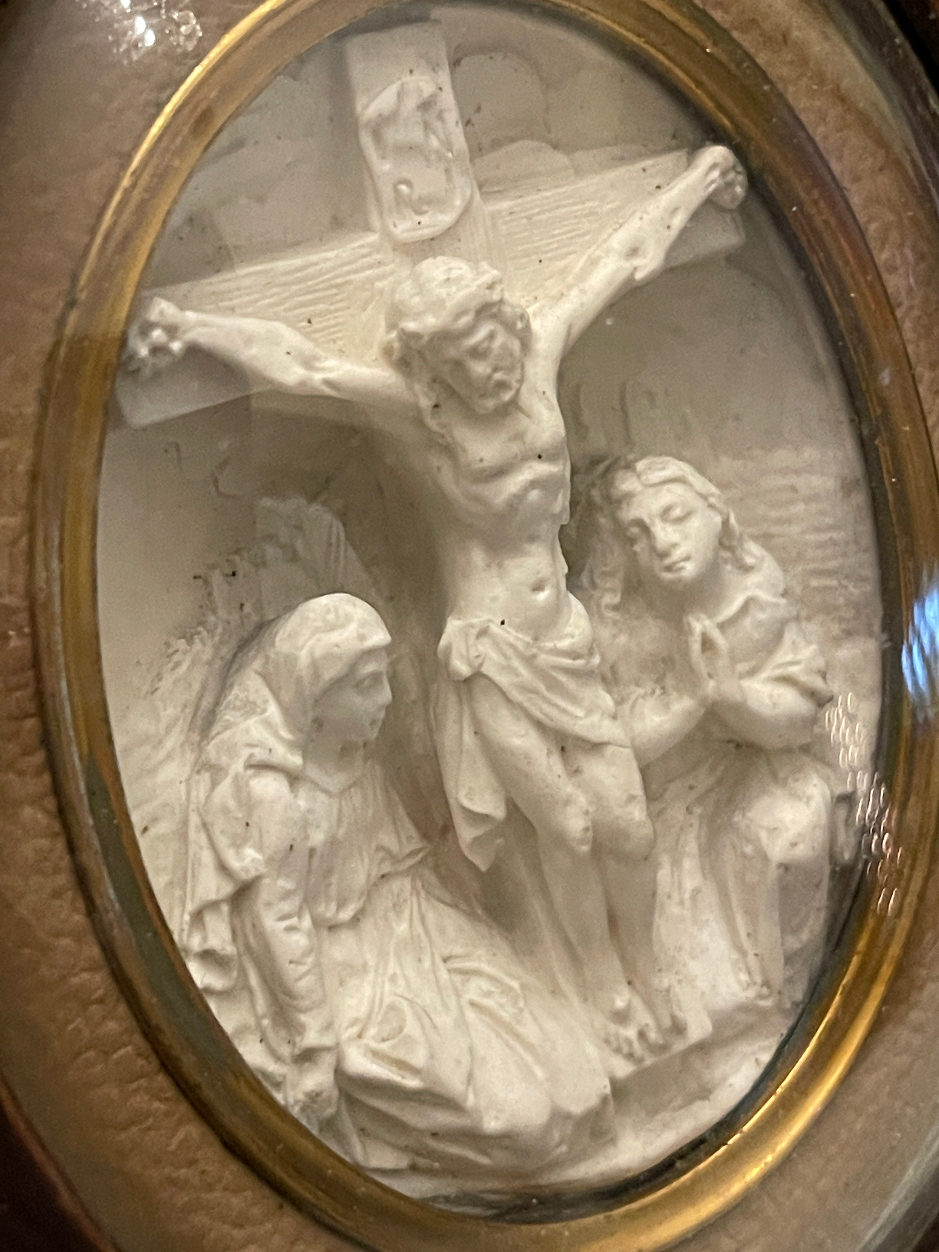 1800's French Religious Icon of Jesus on the Cross