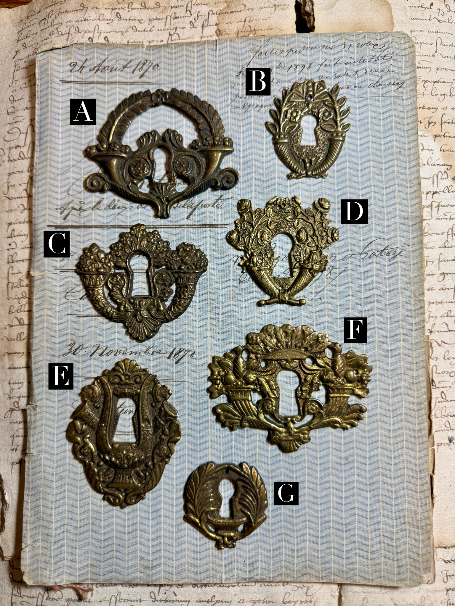 19th Century French Escutcheon Keyhole Covers - O