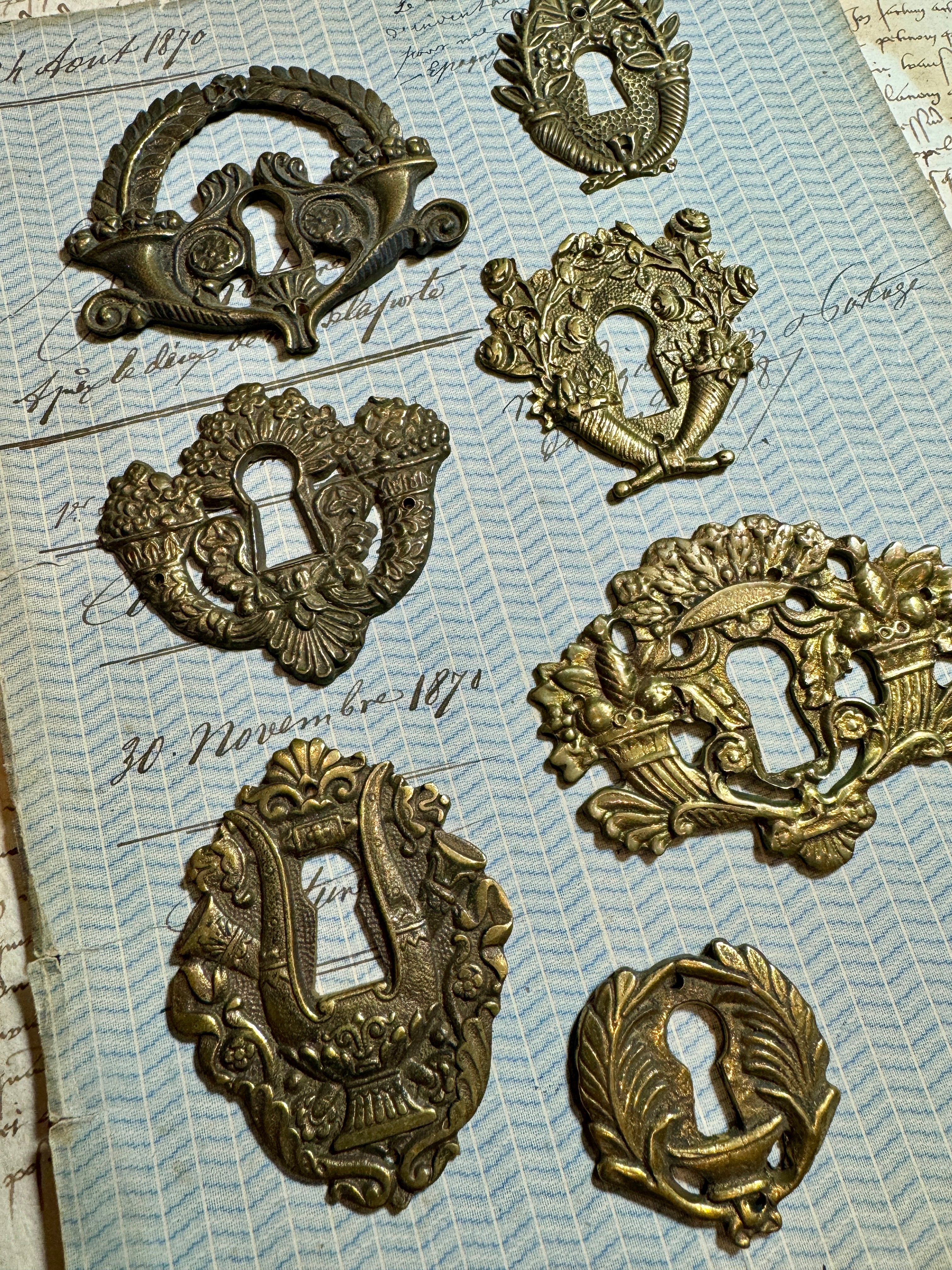 19th Century French Escutcheon Keyhole Covers - O