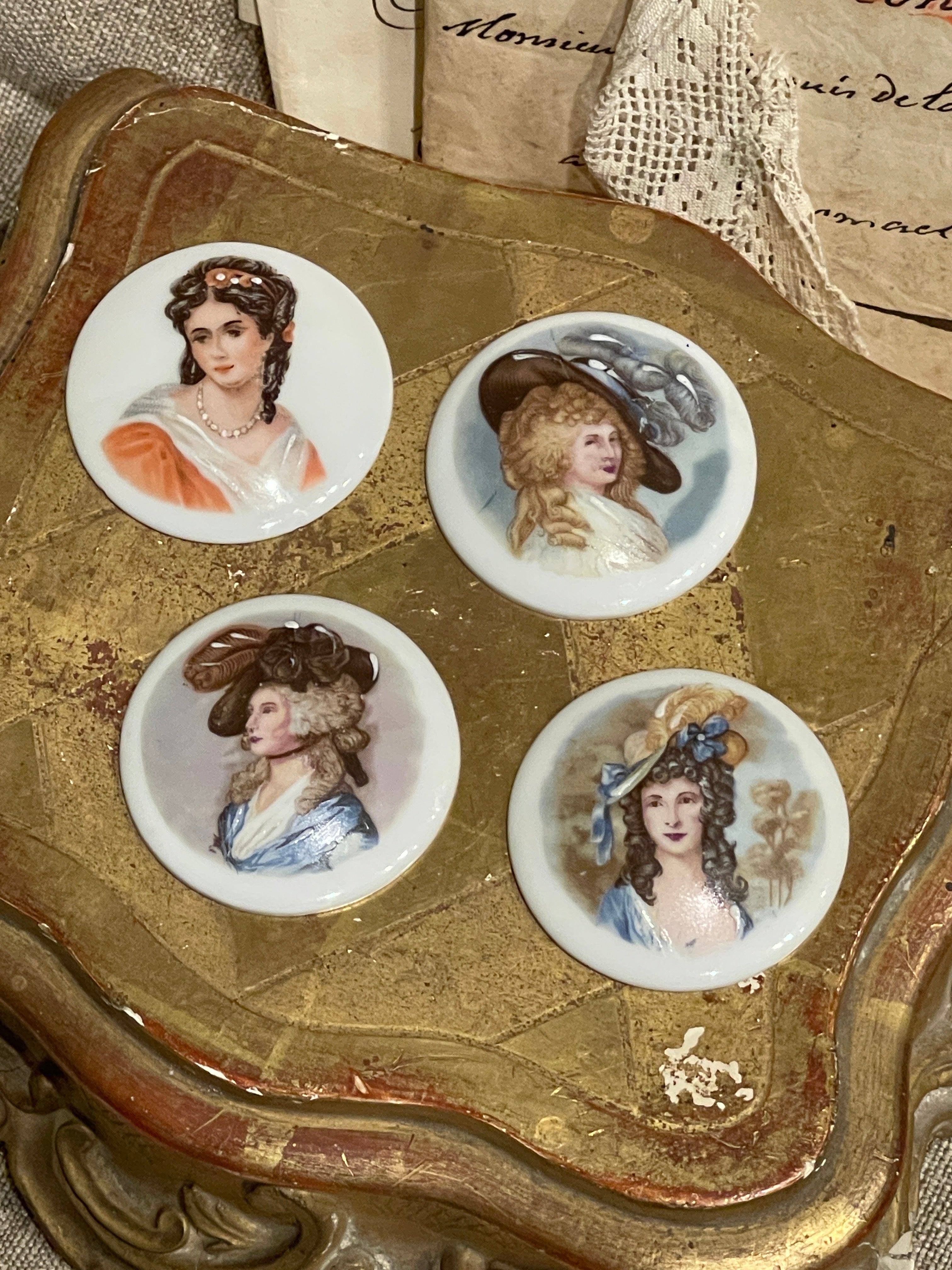 Antique Hand Painted Carbochn Limoges Medallions