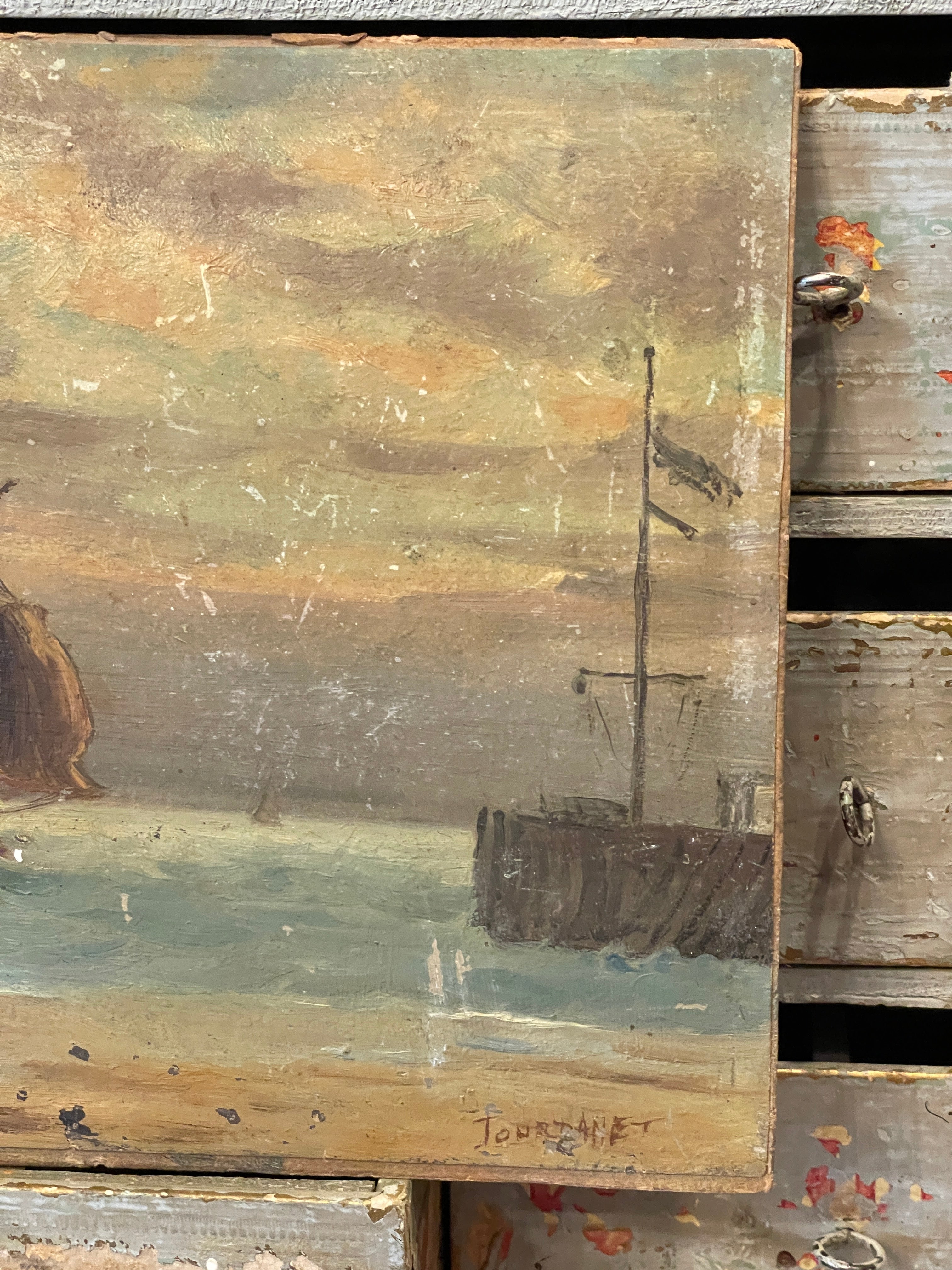 Original Antique French Nautical Oil Painting