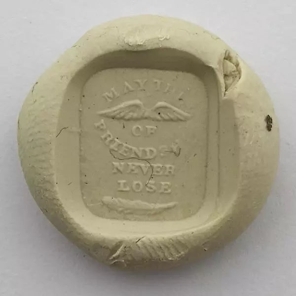 Victorian Motto "MAY THE WINGS OF FRIENDSHIP NEVER LOSE" Intaglio Glass Seal