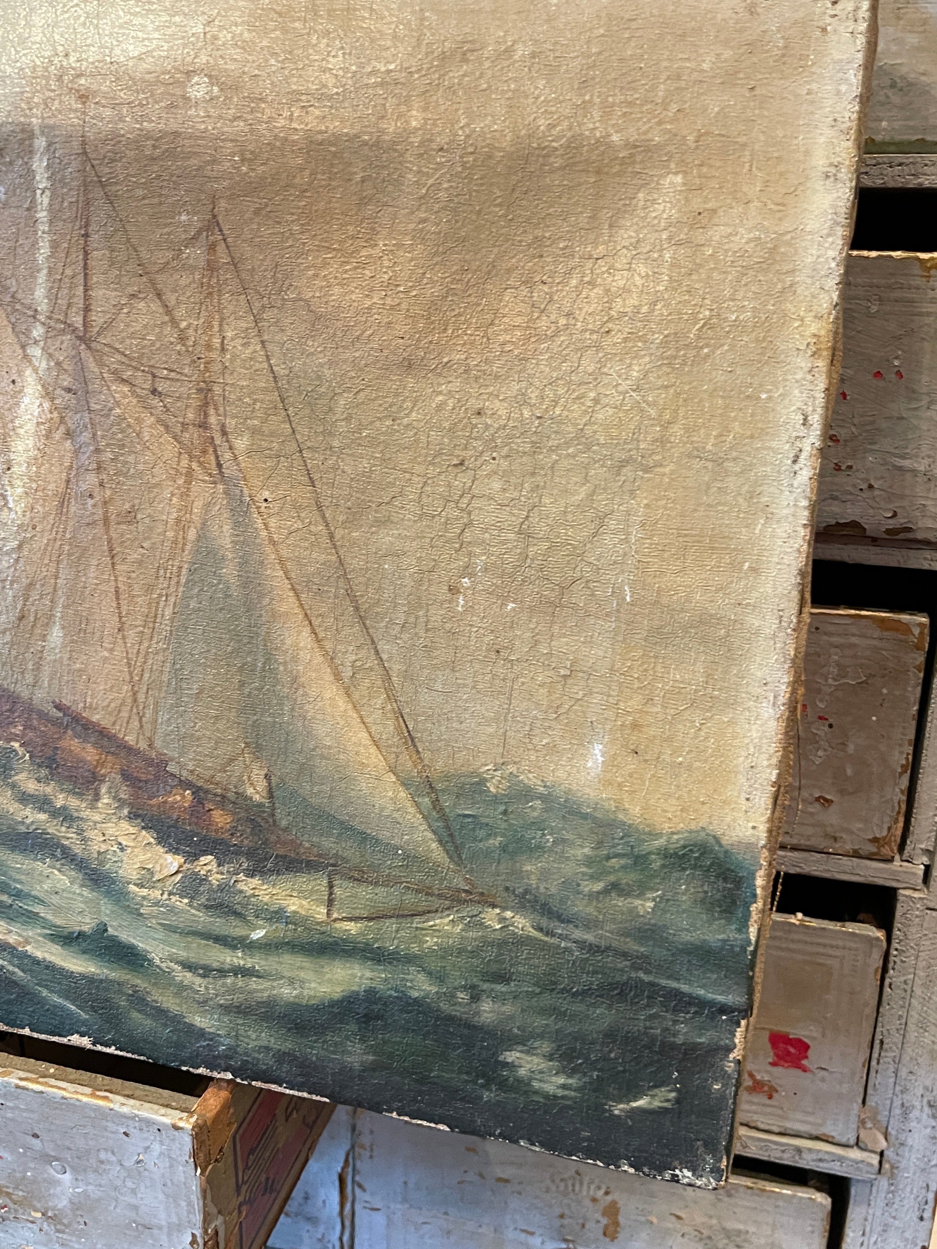 Original Antique French Nautical Oil Painting Dated 1913