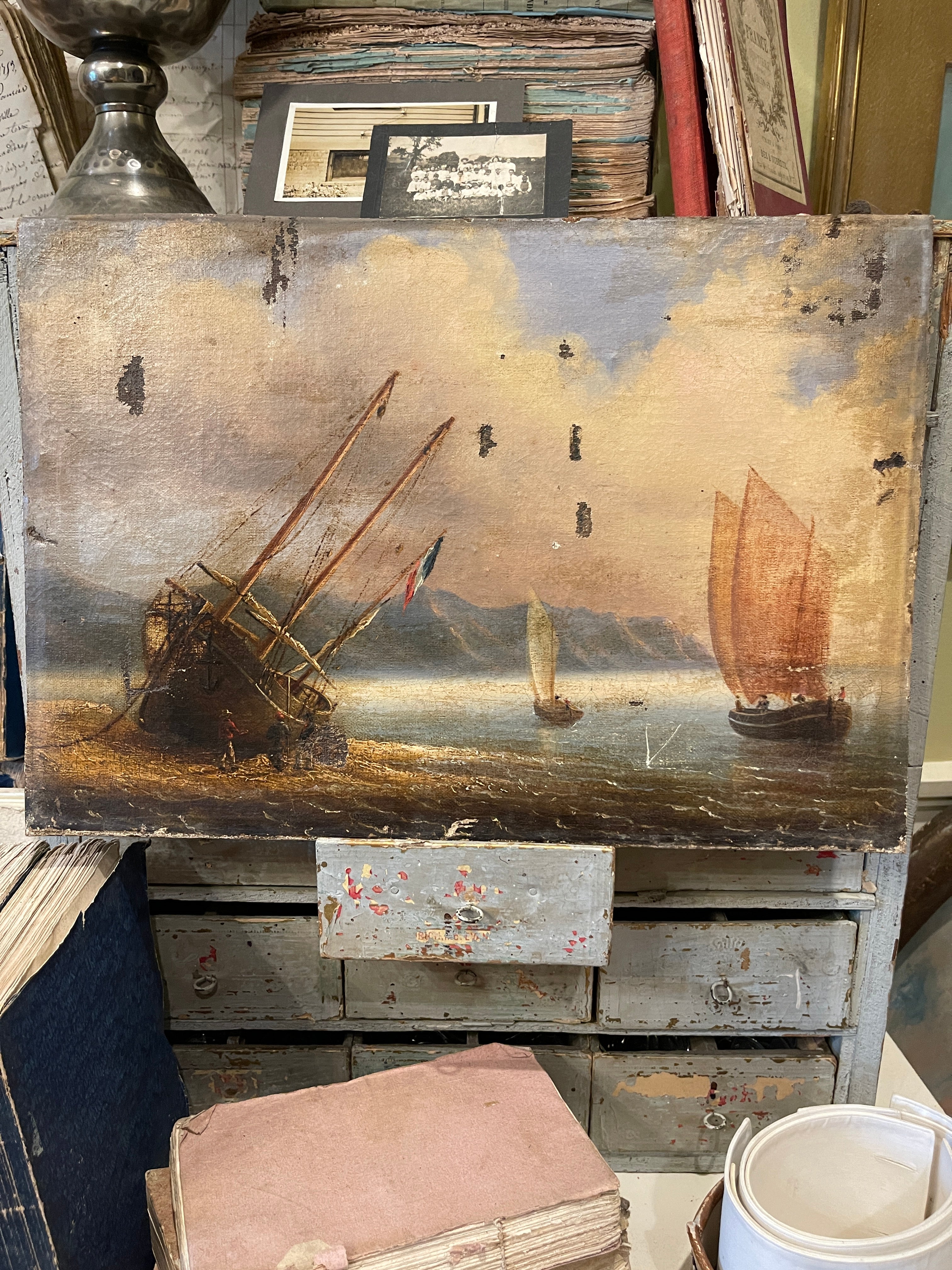 Original Antique French Nautical Oil Painting - 1800's
