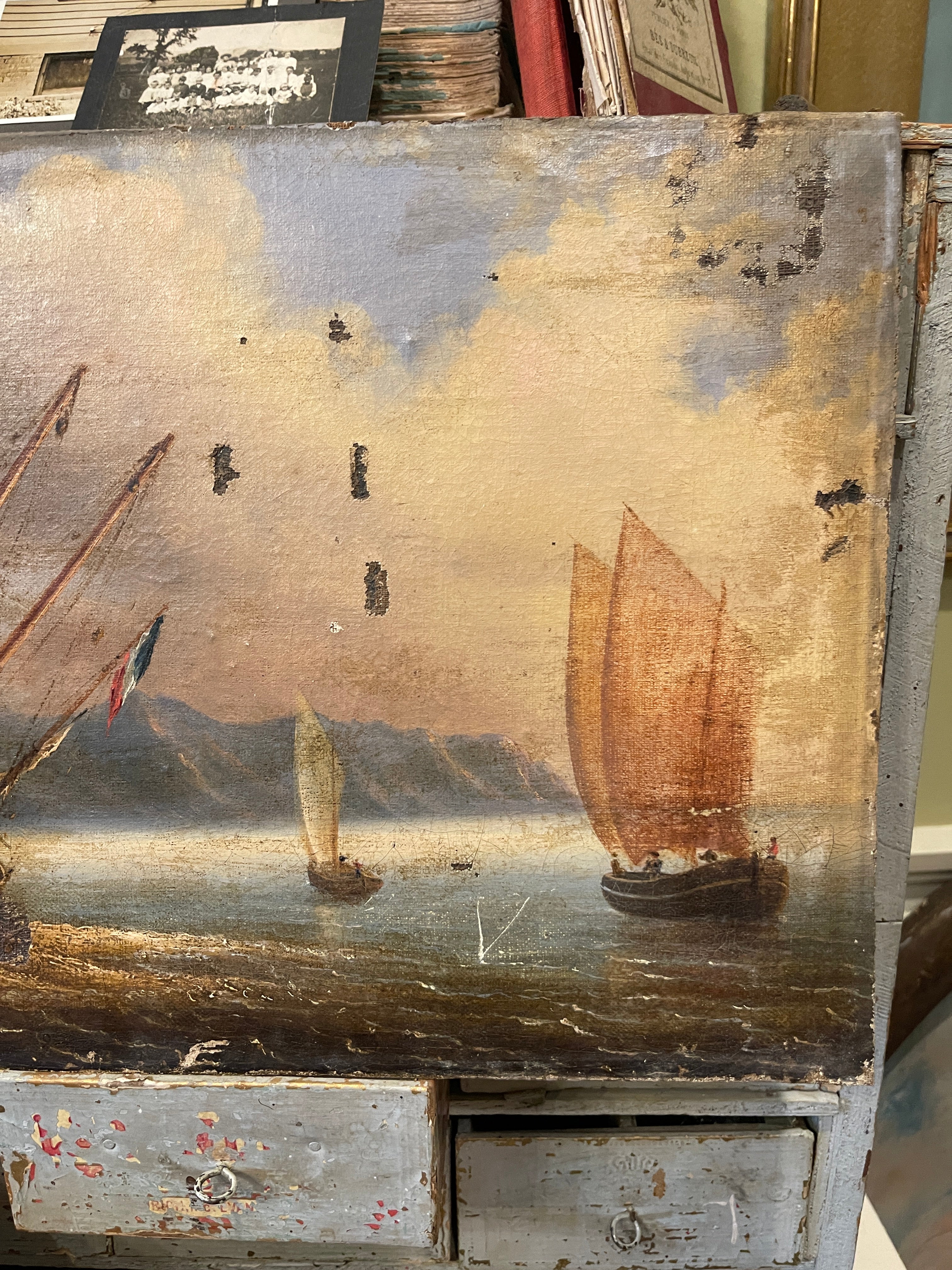 Original Antique French Nautical Oil Painting - 1800's