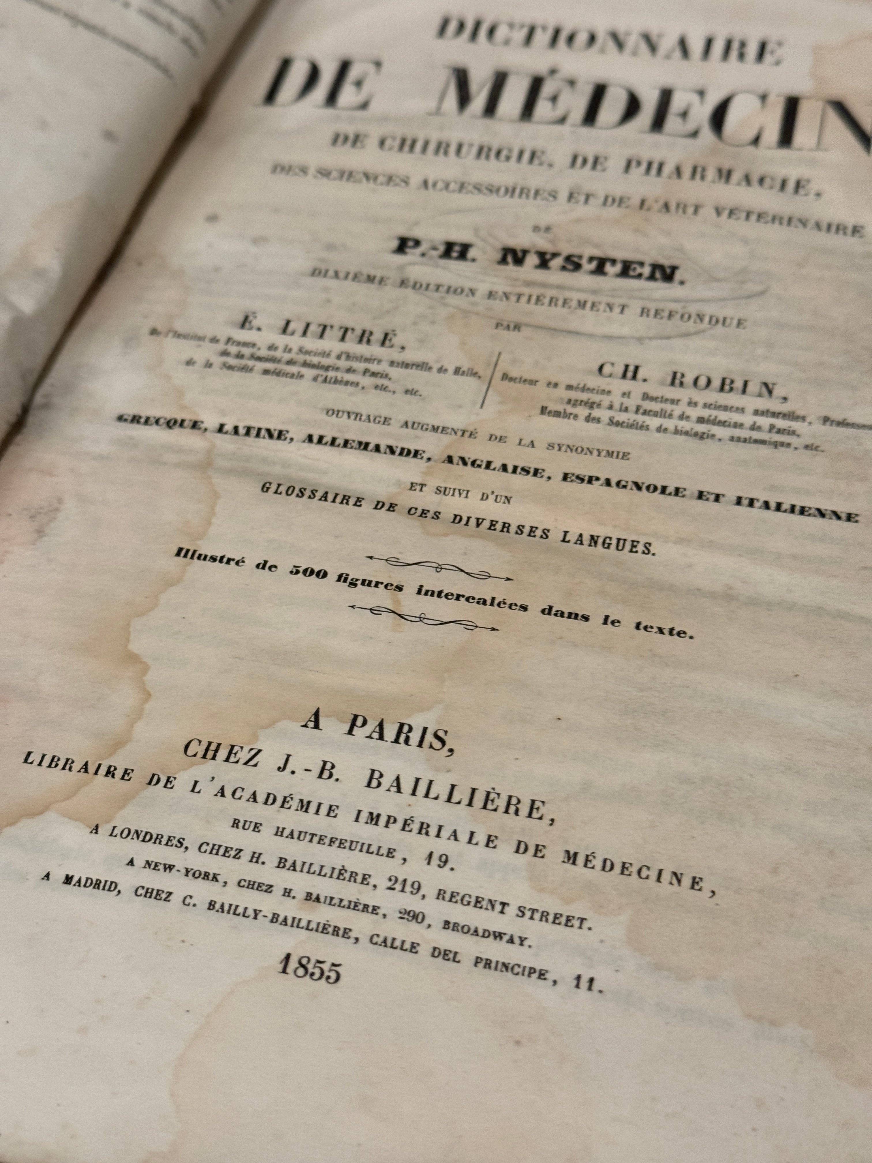 DICTIONNAIRE DE MEDECINE, CHIRUGIE, PHARMACIE, DES SCIENCES ACCESSOIRES ET DE L'ART VETERINAIRE - 1855