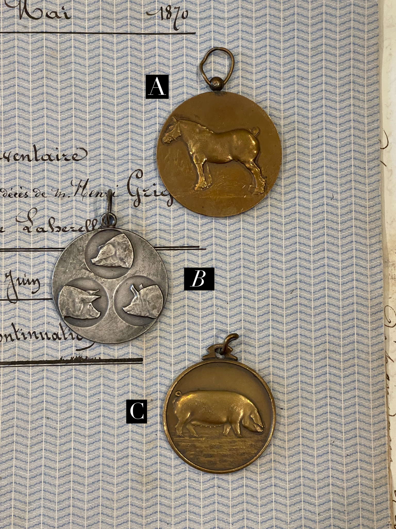 Antique Agricultural Pig and Horse Medals