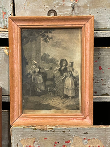 Antique French Miniature Pink Framed Engravings