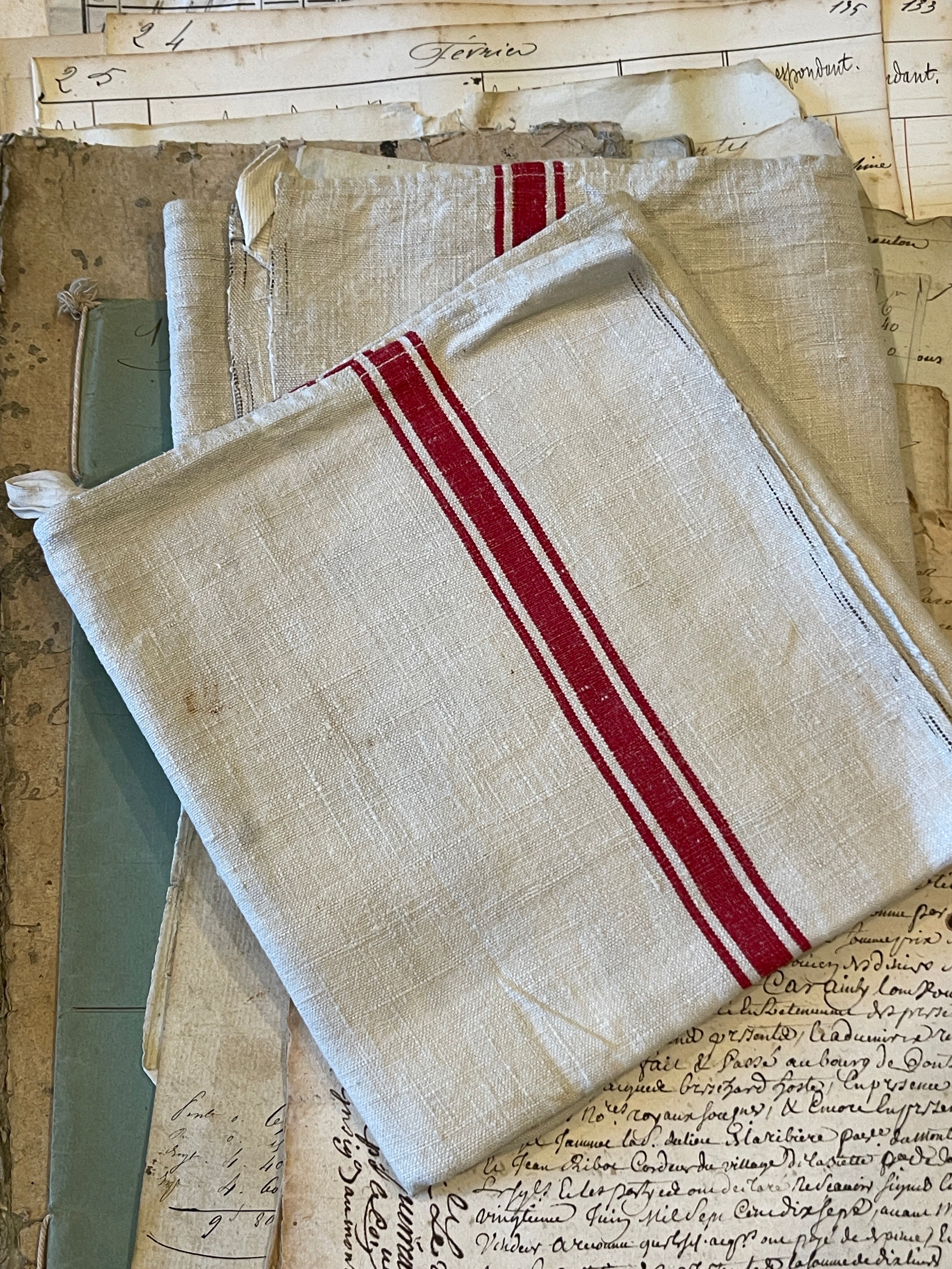 Antique Linen/Hemp Striped Red Striped Torchon