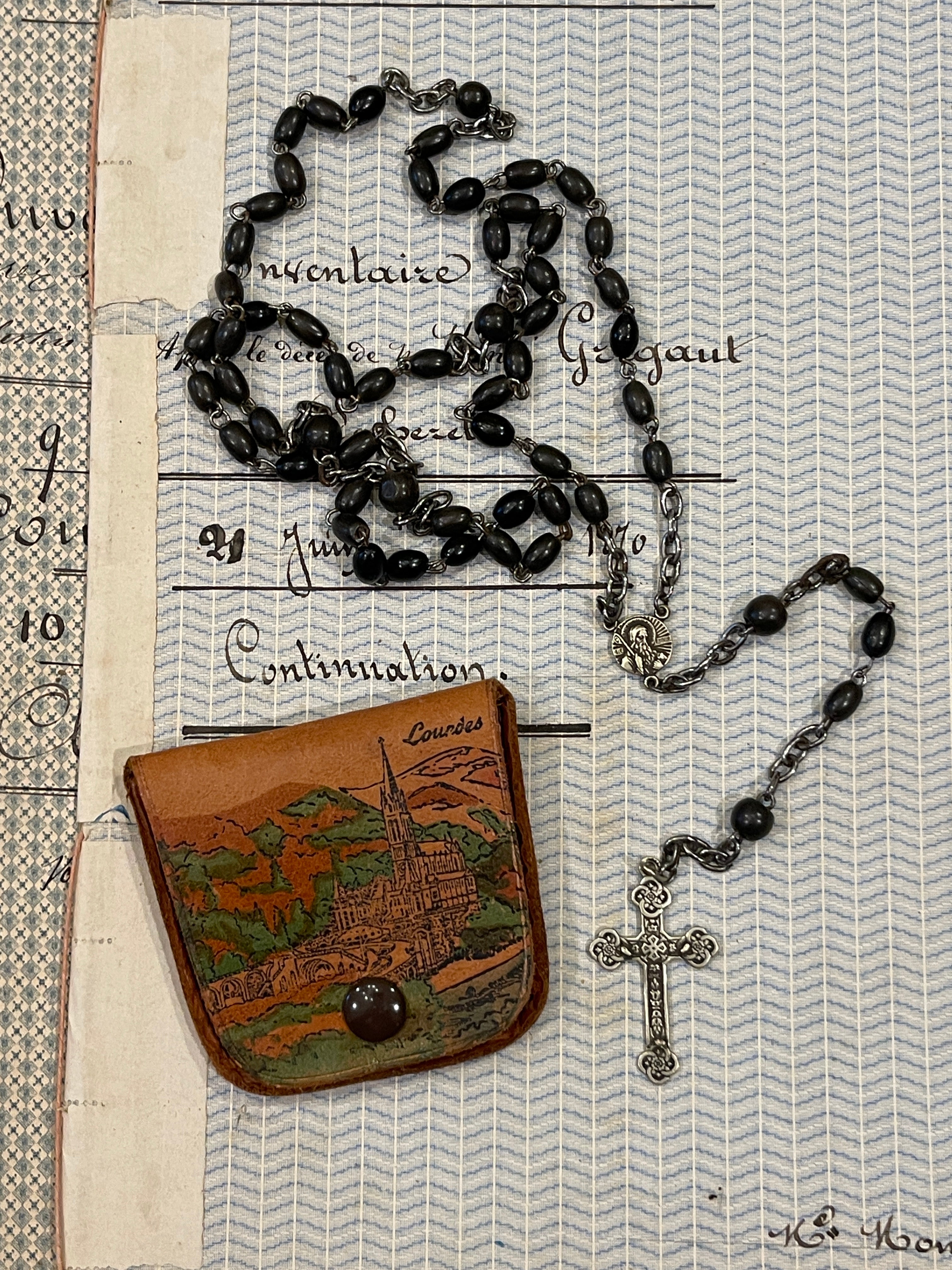 Antique French Rosary in case from Lourdes - ROS11