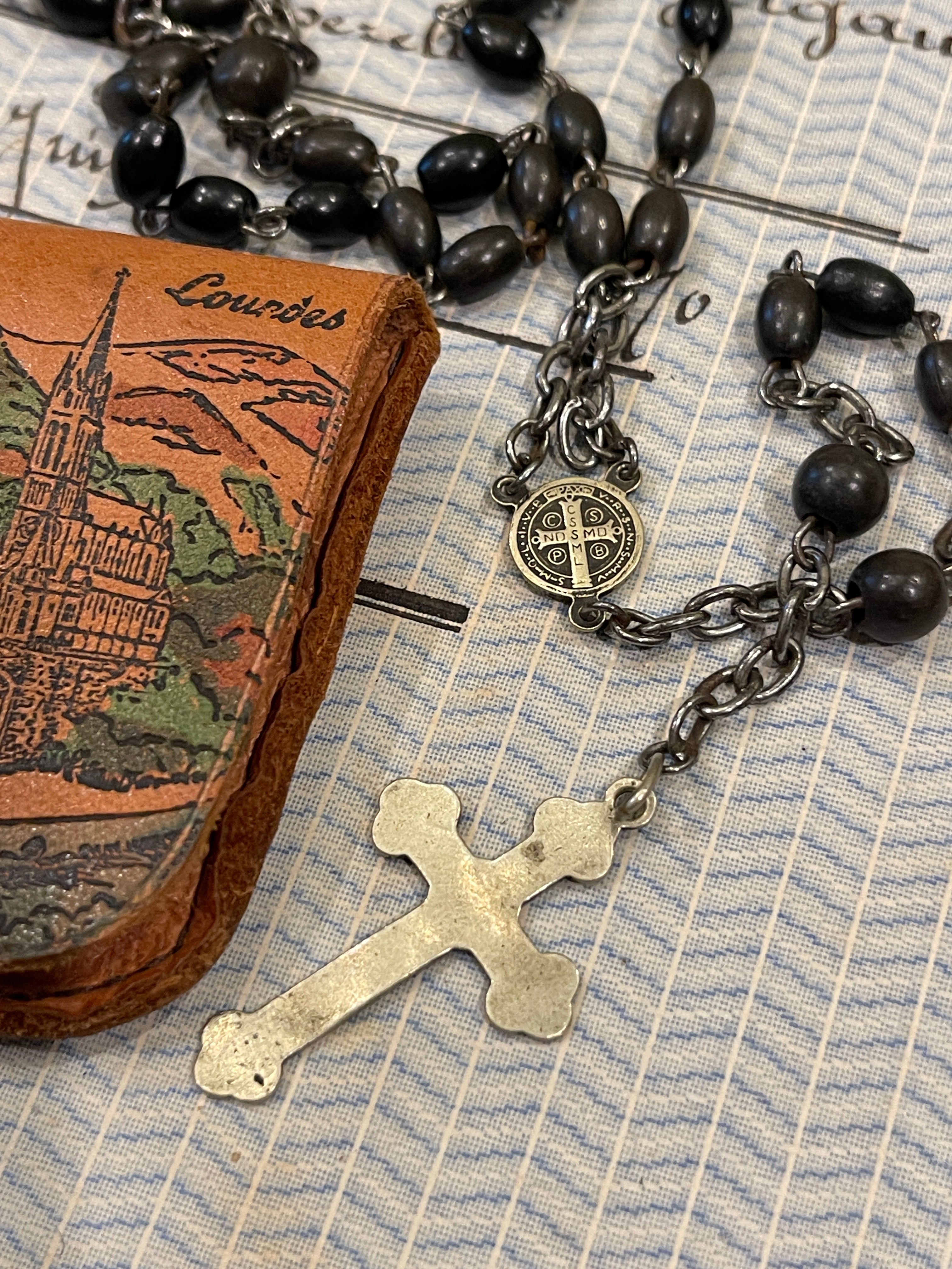 Antique French Rosary in case from Lourdes - ROS11
