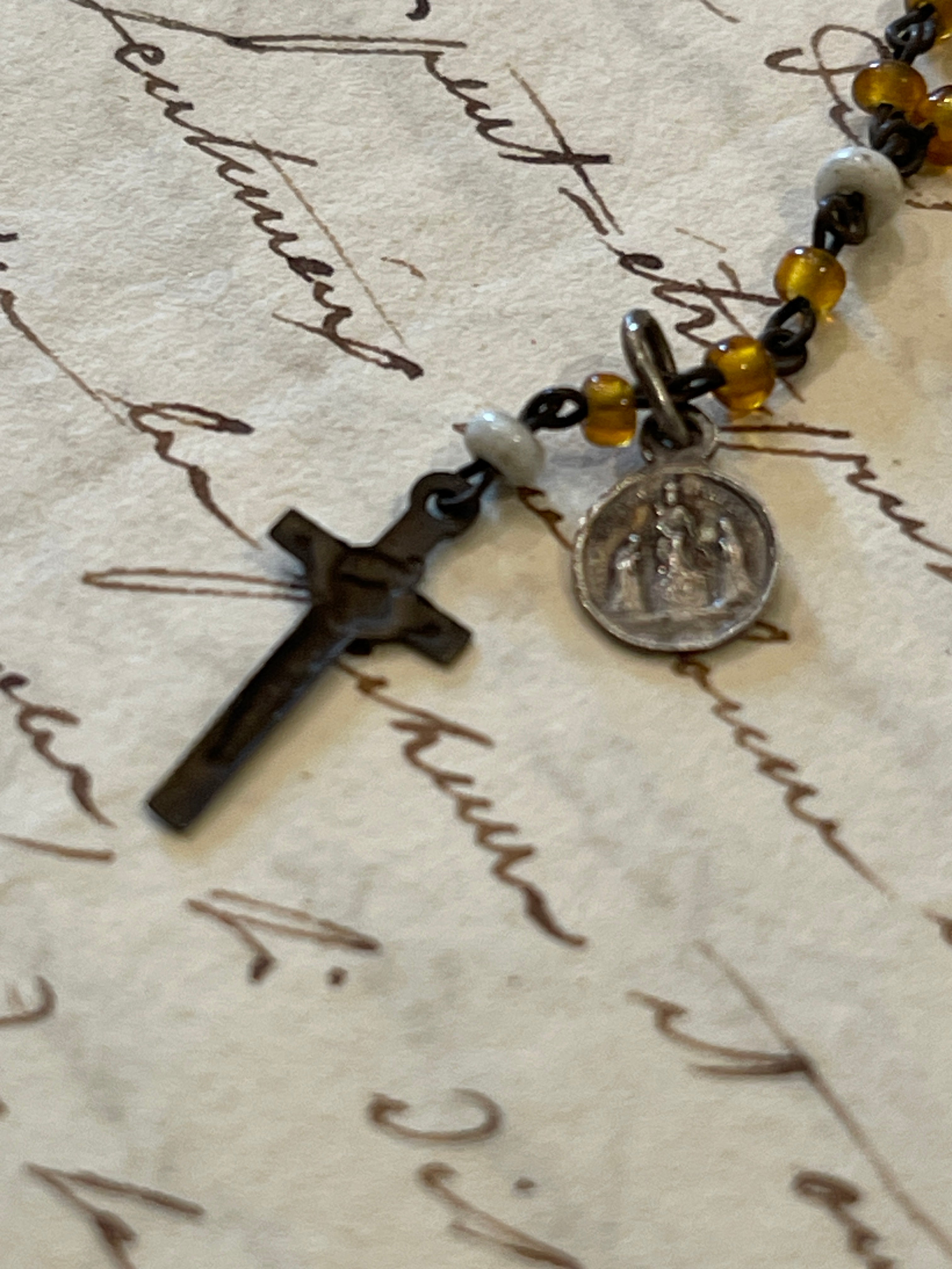 Tiny Antique French Rosary with extra medal - ROS6