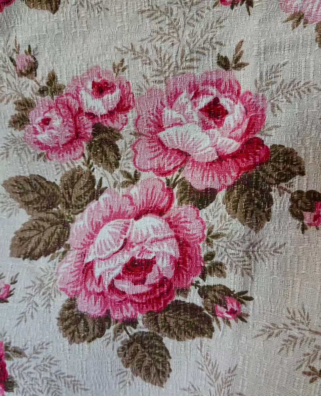 Beautifal 1800's French Textured Cotton with Roses