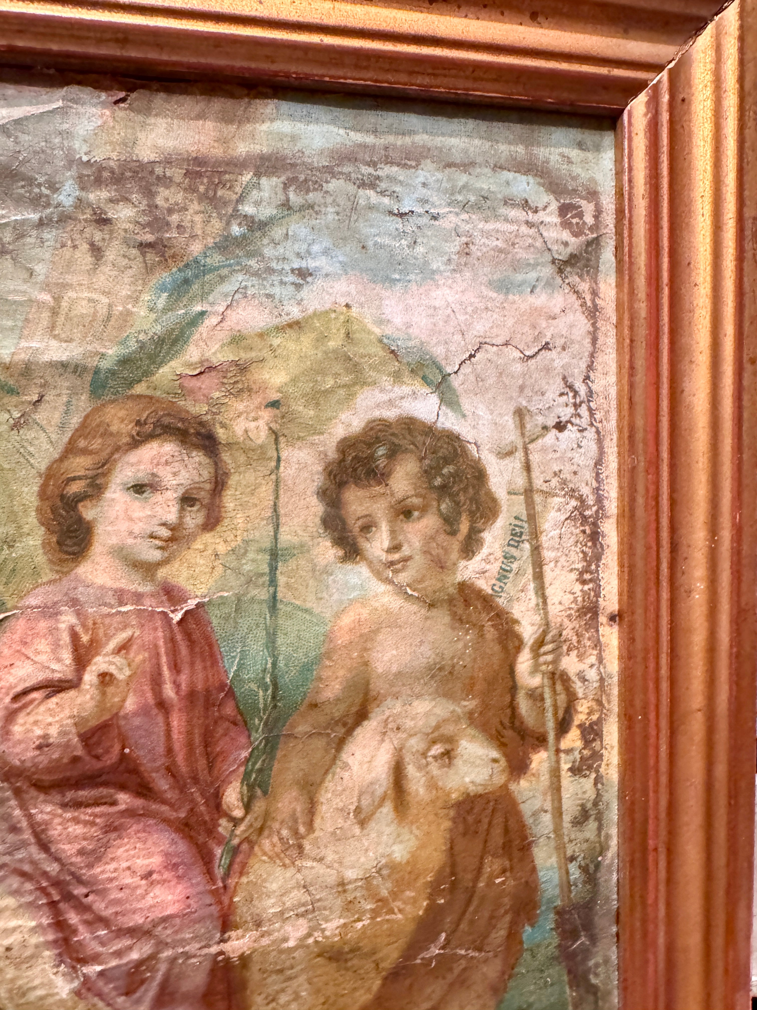 Antique French Agnes Dei Gilt Framed Picture