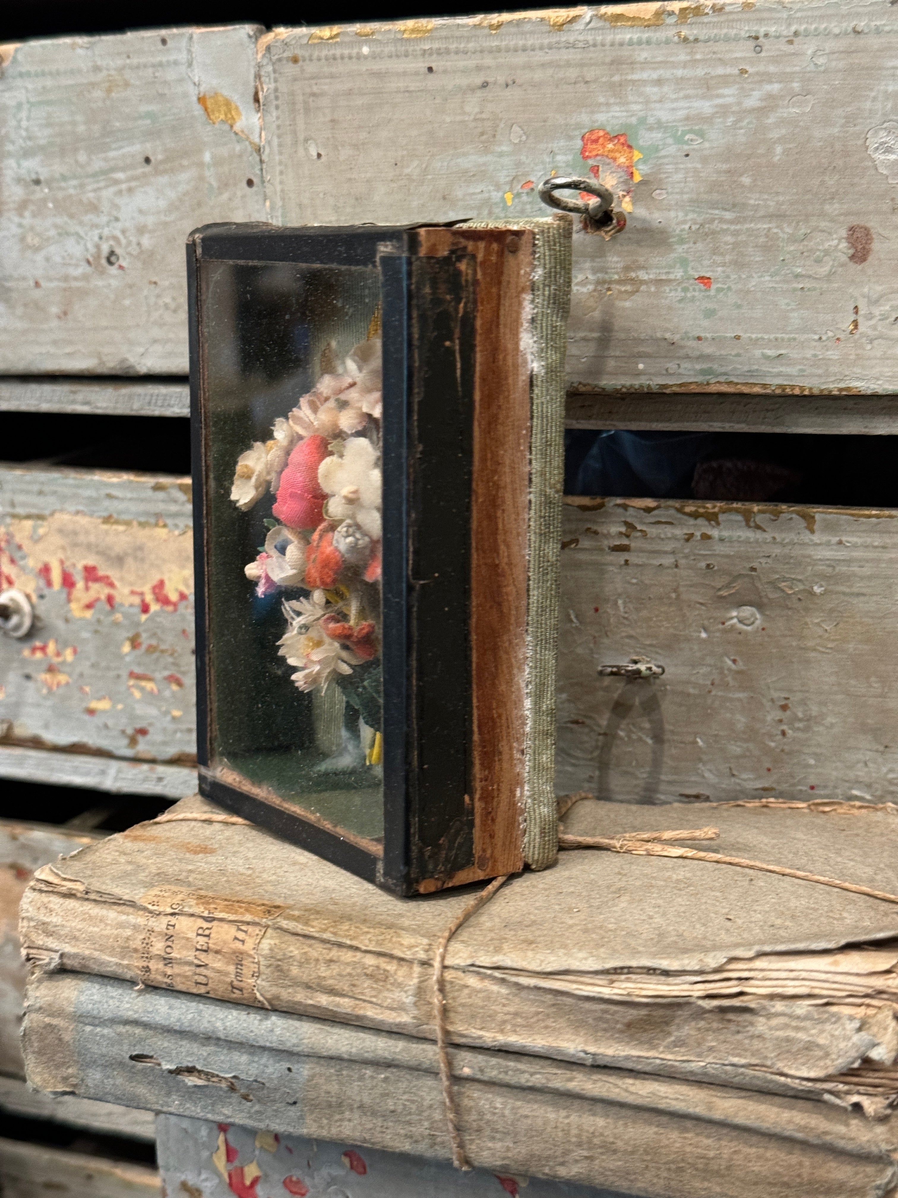 Antique French Silk Flowers in Reliquary Box