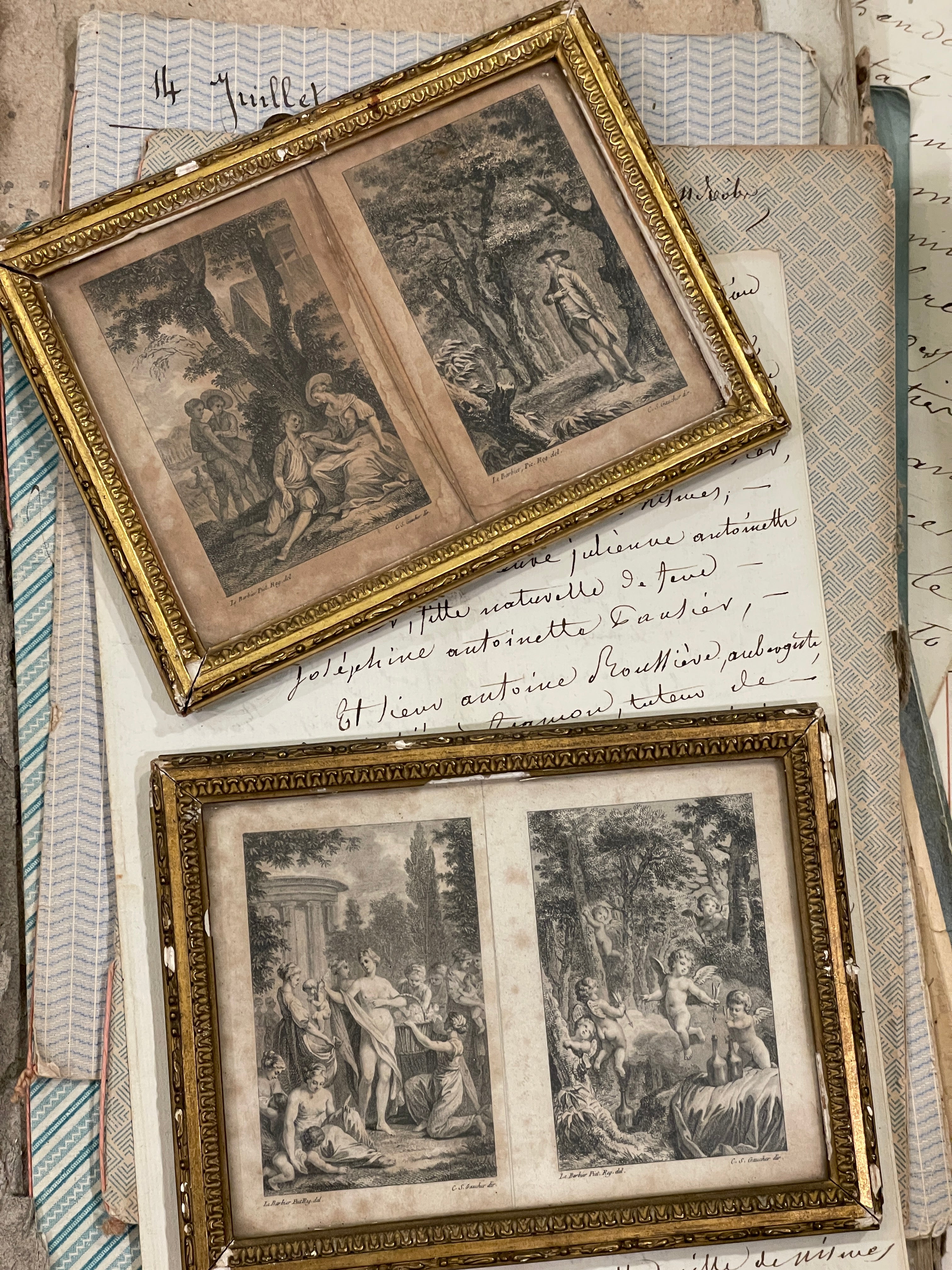 Antique French Miniature Framed Engravings