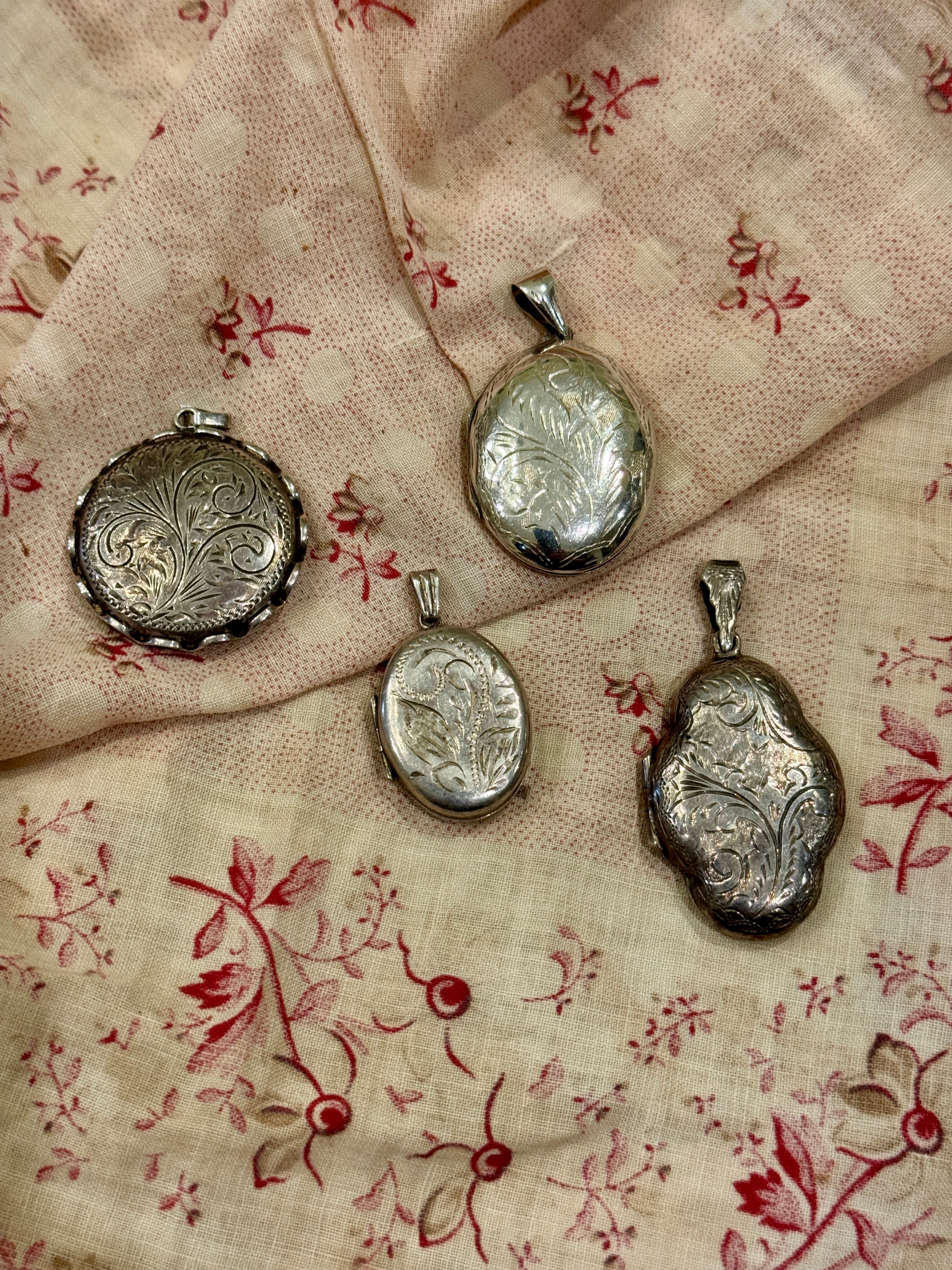 Vintage Sterling Silver Foliate Etched Lockets