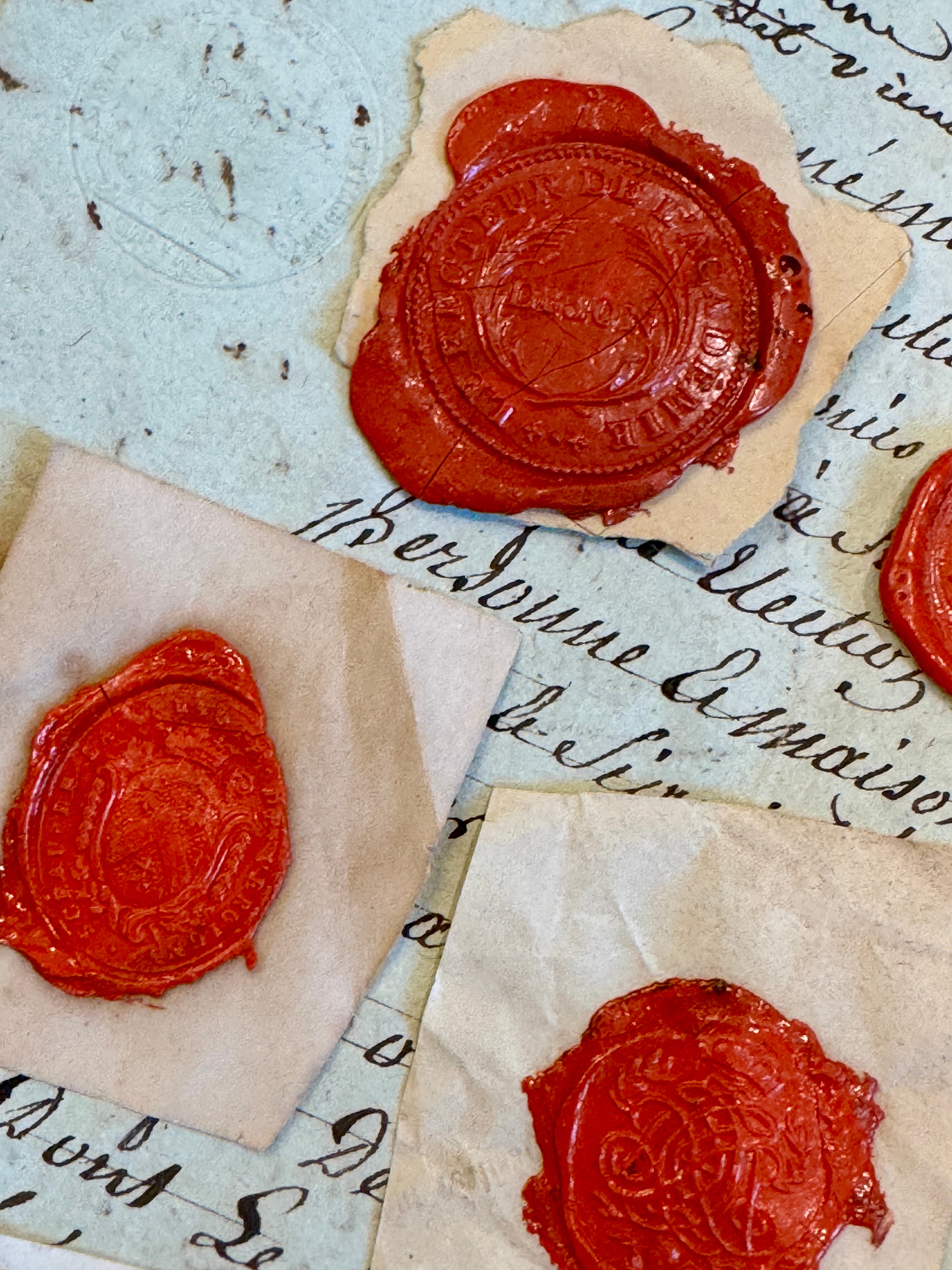 Large French 1700s - 1800s Wax Seal Collection - Red A4