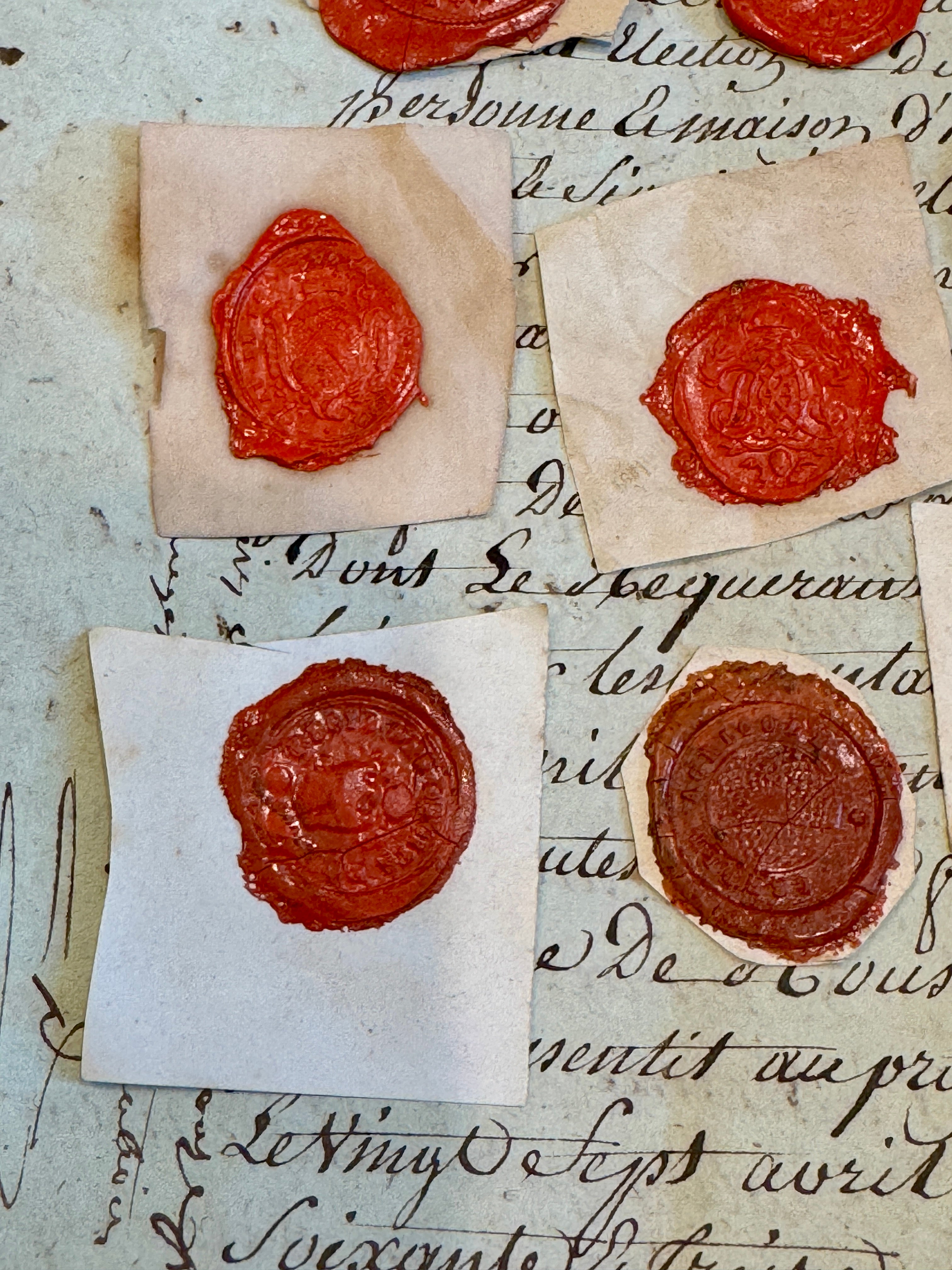 Large French 1700s - 1800s Wax Seal Collection - Red A4