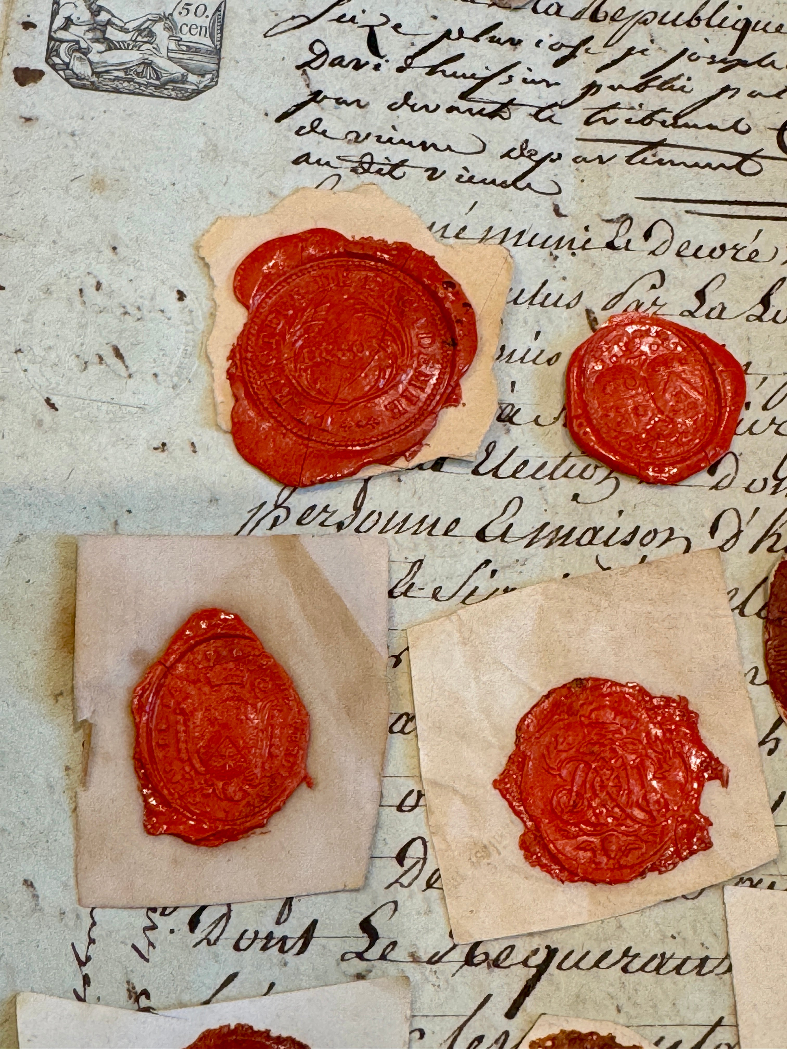 Large French 1700s - 1800s Wax Seal Collection - Red A4