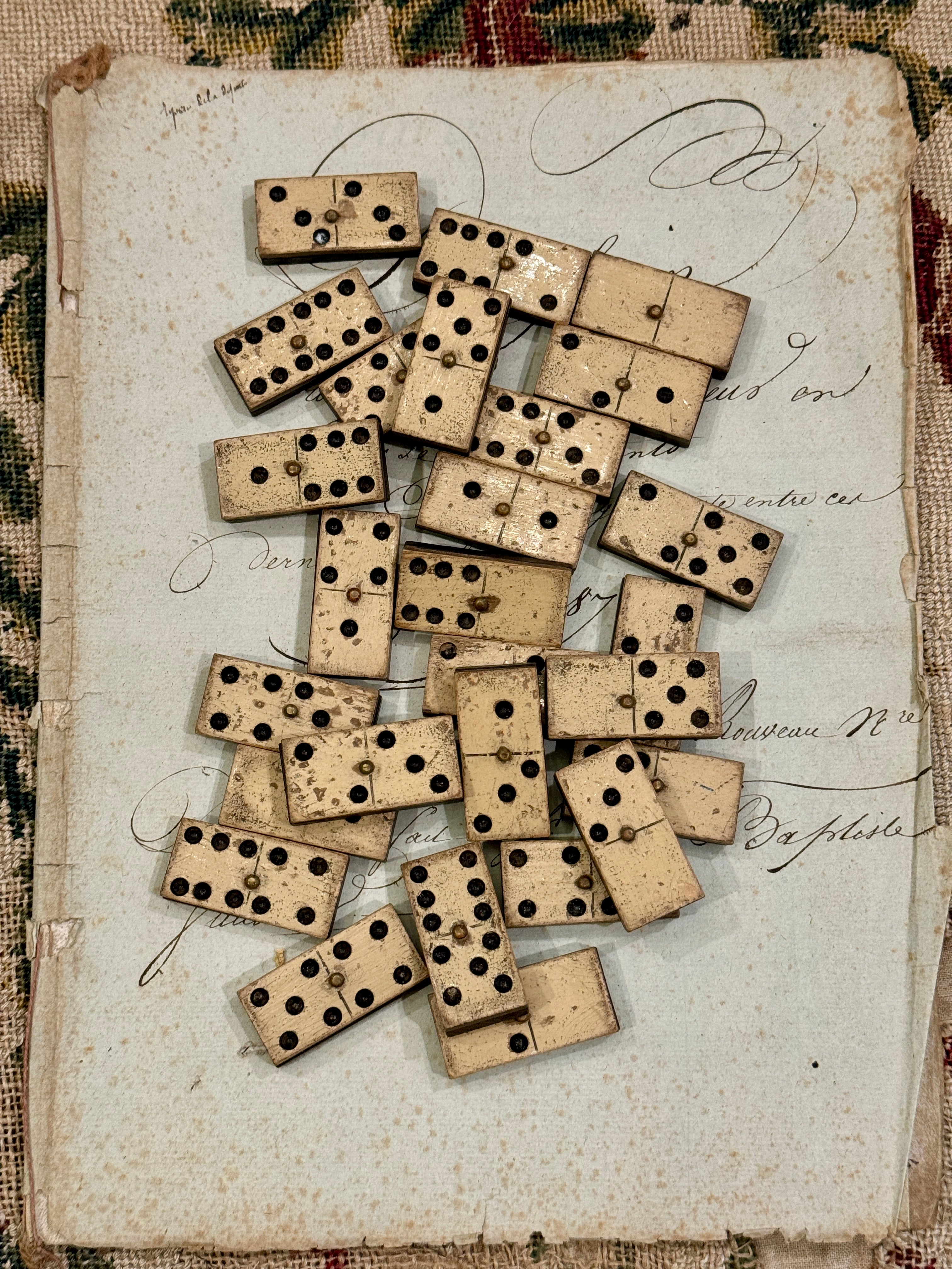 Antique 1800s French Bone and Ebony Dominoes