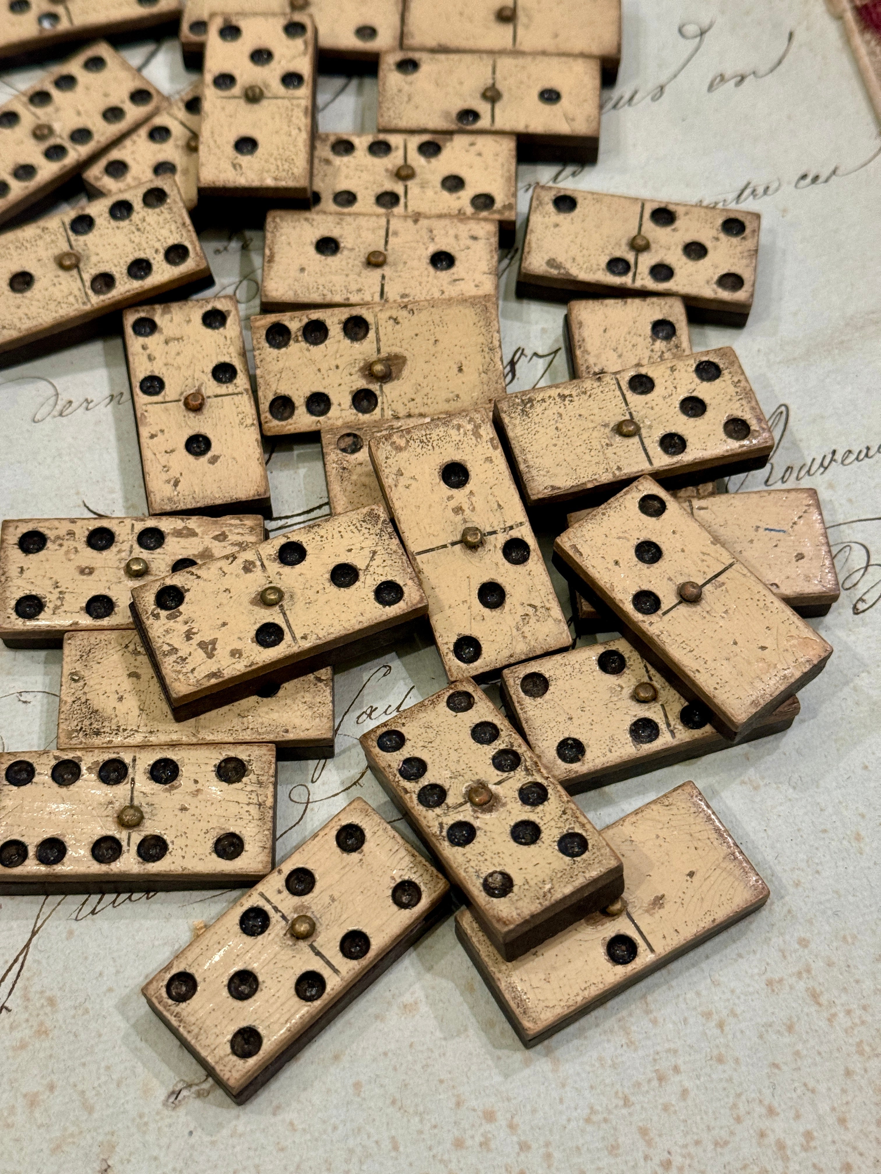 Antique 1800s French Bone and Ebony Dominoes