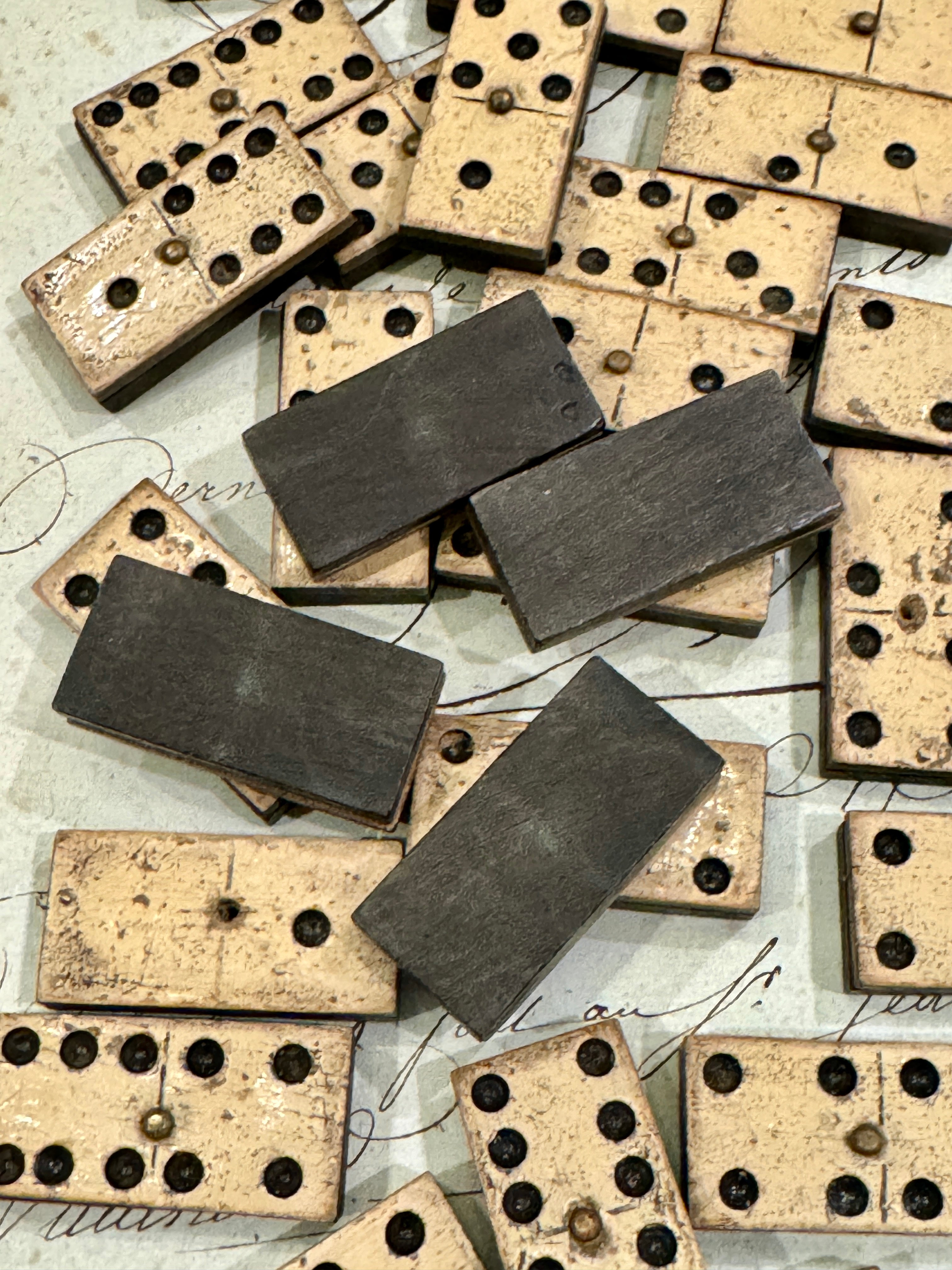 Antique 1800s French Bone and Ebony Dominoes