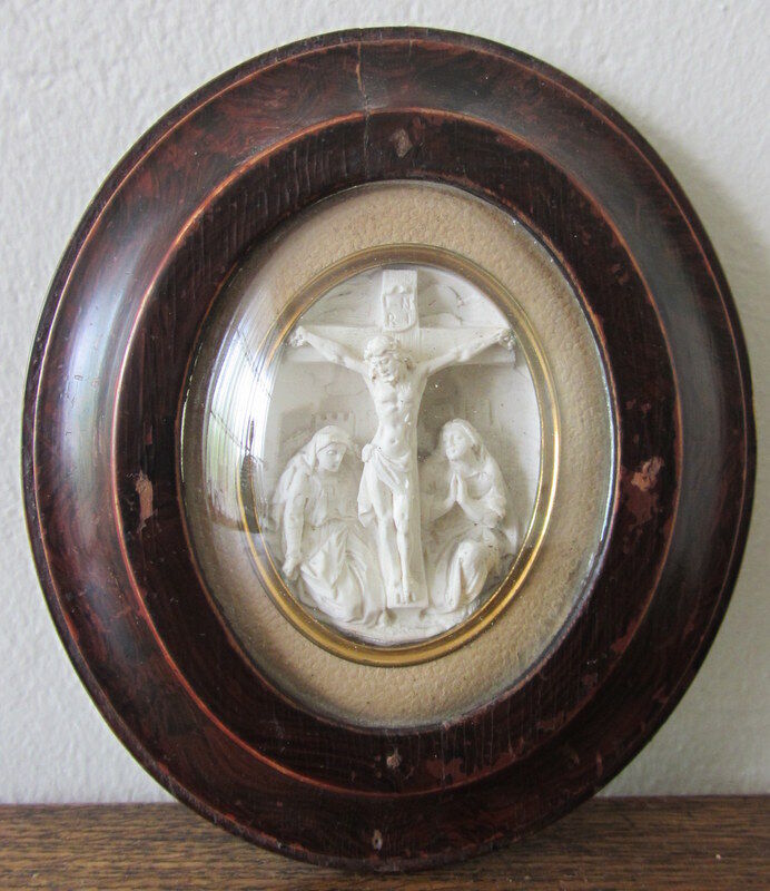 1800's French Religious Icon of Jesus on the Cross