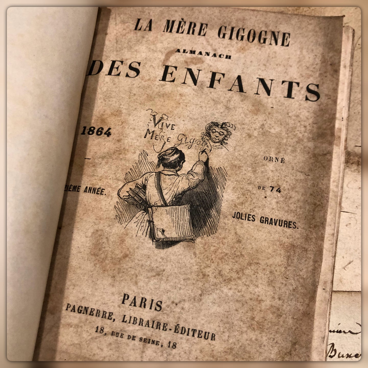 Antique 1864 - French Almanach de la mere Gigogne PURPLE Book